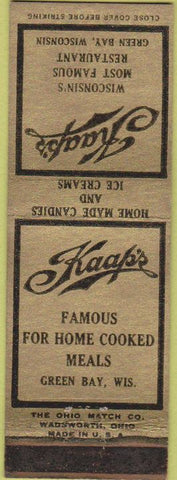 Matchbook Cover - Kaap's Restaurant Green Bay WI Ice Cream Candy