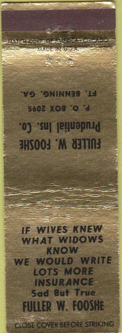 Matchbook Cover - Fuller Fooshe Prudential Insurance Fort Benning GA