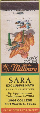 Matchbook Cover - Sara Exclusive Hats Fort Worth TX