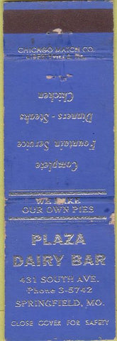 Matchbook Cover - Plaza Dairy Bar Springfield MO
