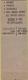 Matchbook Cover - Crown Personnel Services New York City girlie temp