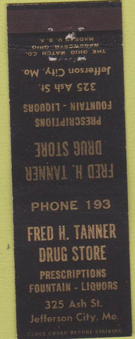 Matchbook Cover - Fred Tanner Drug Store Jefferson city MO