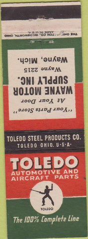 Matchbook Cover - Toledo Valves Wayne Motor Supply MI