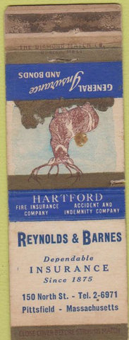 Matchbook Cover - Reynolds Barnes Hartford Insurance Pittsfield MA WORN