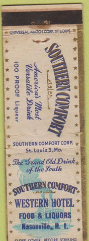 Matchbook Cover - Southern Comfort Bourbon Western Hotel Nasonville RI