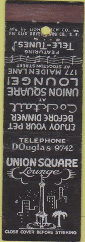 Matchbook Cover - Union Square Lounge CLIX San Francisco CA