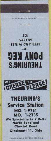 Matchbook Cover - Theuring's Service oil gas Cincinnati OH liquor