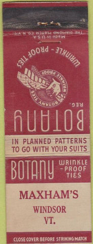 Matchbook Cover - Botany Men's Ties Windsor VT