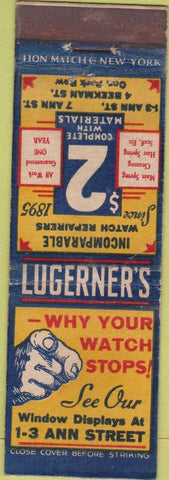 Matchbook Cover - Lucerner's Watch Repair Co New York City? WEAR