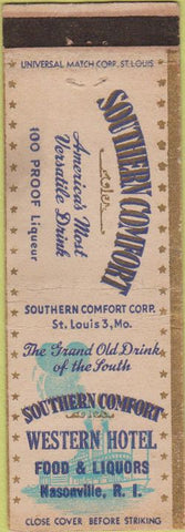 Matchbook Cover - Southern Comfort Bourbon Western Hotel Nasonville RI