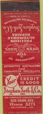 Matchbook Cover - Stephen Smith Co Auto Repair Baltimore MD