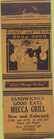 Matchbook Cover - Mecca Grill NO TOWN