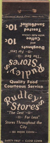 Matchbook Cover - Rudley's Stores New York City Safety First WEAR