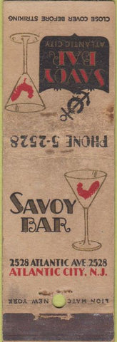 Matchbook Cover - Savoy Bar Atlantic City NJ WORN