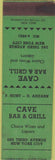Matchbook Cover - Cave Bar Grill New York City Safety First SAMPLE