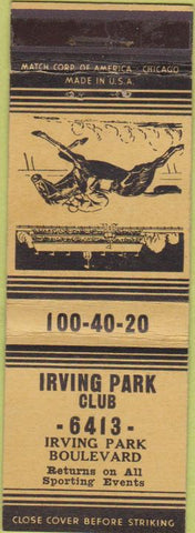 Matchbook Cover - Irving Park Club Chicago IL horse racing