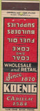Matchbook Cover - Koenig Coal Coke Fuel Burners WEAR