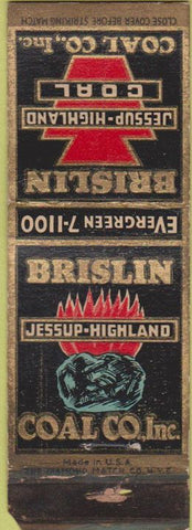 Matchbook Cover - Brislin Coal Jessup Highland  WEAr