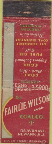 Matchbook Cover - Fairlie  and  Wilson Coal Newark NJ WORN