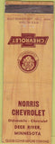 Matchbook Cover - Norris Chevrolet Oldsmobile Deer River MN