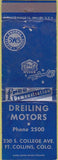 Matchbook Cover - Dreiling Motors Fort Collins CO Buick GMC WEAR