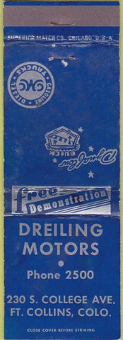 Matchbook Cover - Dreiling Motors Fort Collins CO Buick GMC WEAR