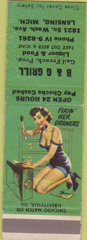 Matchbook Cover - B and G Grill Lansing MI pinup SAMPLE