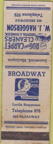 Matchbook Cover - Rug Carpet Cleaners WJ Haggerson Ironwood MI WORN