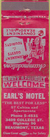Matchbook Cover - Earl's Motel Beaumont TX