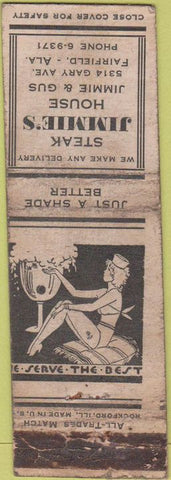 Matchbook Cover - Jimmie's Steak House Fairfield AL girlie POOR