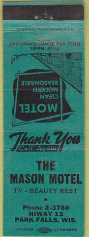 Matchbook Cover - Mason Motel Park Falls WI WEAR green