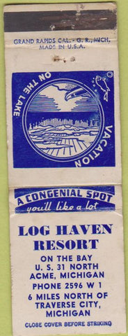 Matchbook Cover - Log Haven Resort Traverse City MI WORN