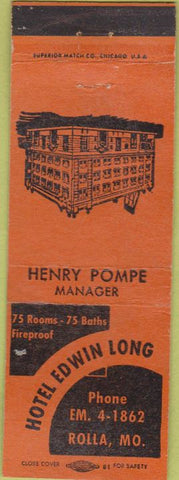 Matchbook Cover - Hotel Edwin Long Rolla MO orange