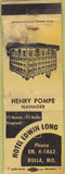 Matchbook Cover - Hotel Edwin Long Rolla MO yellow POOR