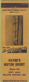 Matchbook Cover - Payne's Motor Court Willow Springs MO