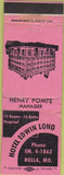 Matchbook Cover - Hotel Edwin Long Rolla MO pink WORN