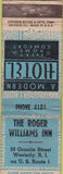 Matchbook Cover - Roger Williams Inn Westerly RI Advance WORN light blue
