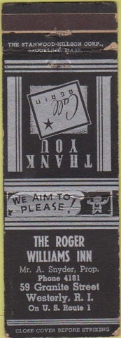 Matchbook Cover - Roger Williams Inn Westerly RI black