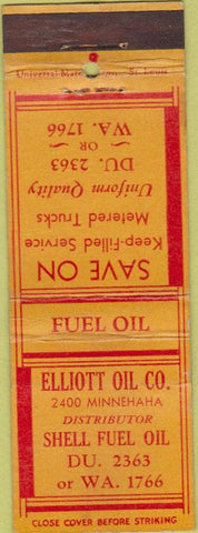 Matchbook Cover - Elliott Oil Co gas Shell Minneapolis MN WEAR