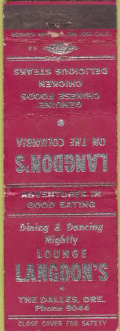 Matchbook Cover - Langdon's Lounge The Dalles OR WORN