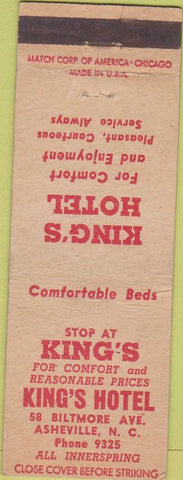 Matchbook Cover - King's Hotel Asheville NC