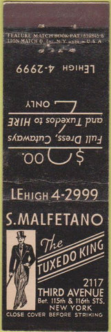 Matchbook Cover - The Tuxedo King New York City feature