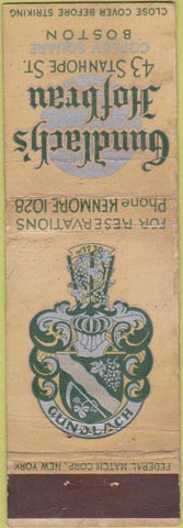 Matchbook Cover - Gundlach's Hofbrau Boston MA Federal long
