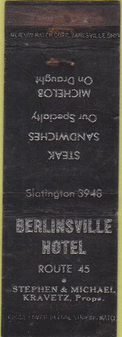 Matchbook Cover - Berlinsville Hotel Michelob beer WORN