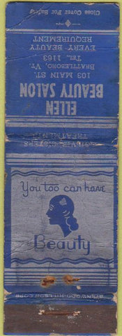 Matchbook Cover - Ellen Beauty Salon Brattleboro VT deco girlie POOR