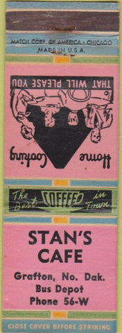 Matchbook Cover - Stan's Cafe Grafton ND Bus Depot WORN
