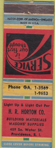 Matchbook Cover - HR Horton Building Materials Providence RI