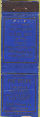 Matchbook Cover - Joe Peeps East Liberty Pittsburg PA Hot Dogs WORN CREASES