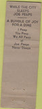 Matchbook Cover - Joe Peeps East Liberty Pittsburg PA Hot Dogs WORN CREASES