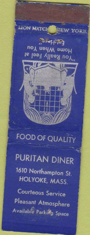 Matchbook Cover - Puritan Diner Holyoke MA